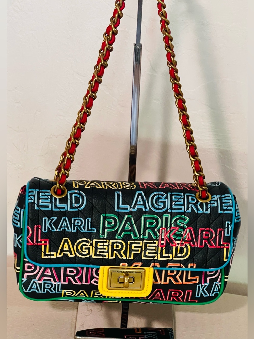 Karl Lagerfeld Paris Neon Agyness Logo Convertible Shoulder/Crossbody Bag